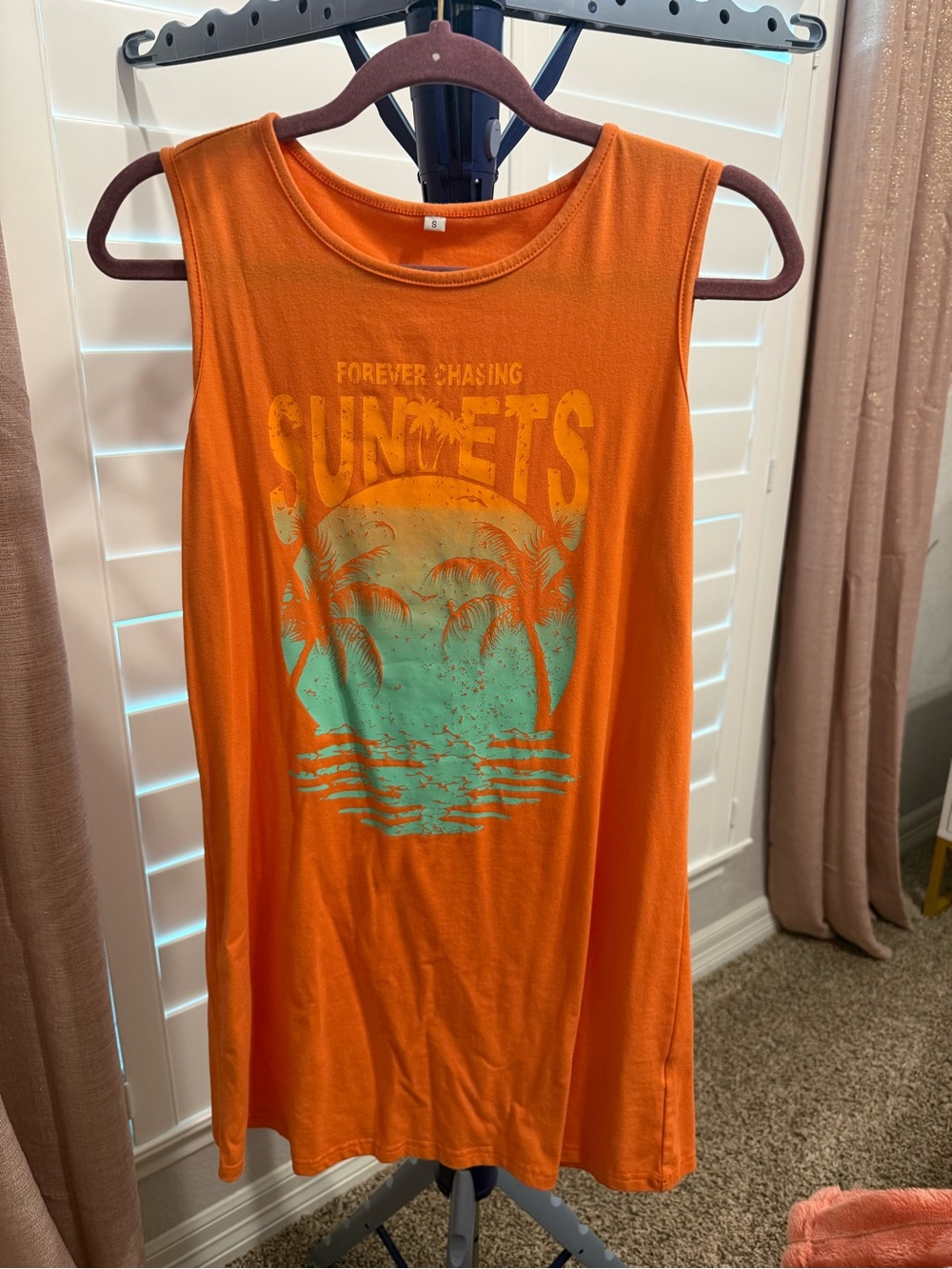 Sunsets Graphic Orange Sleeveless Mini Dress